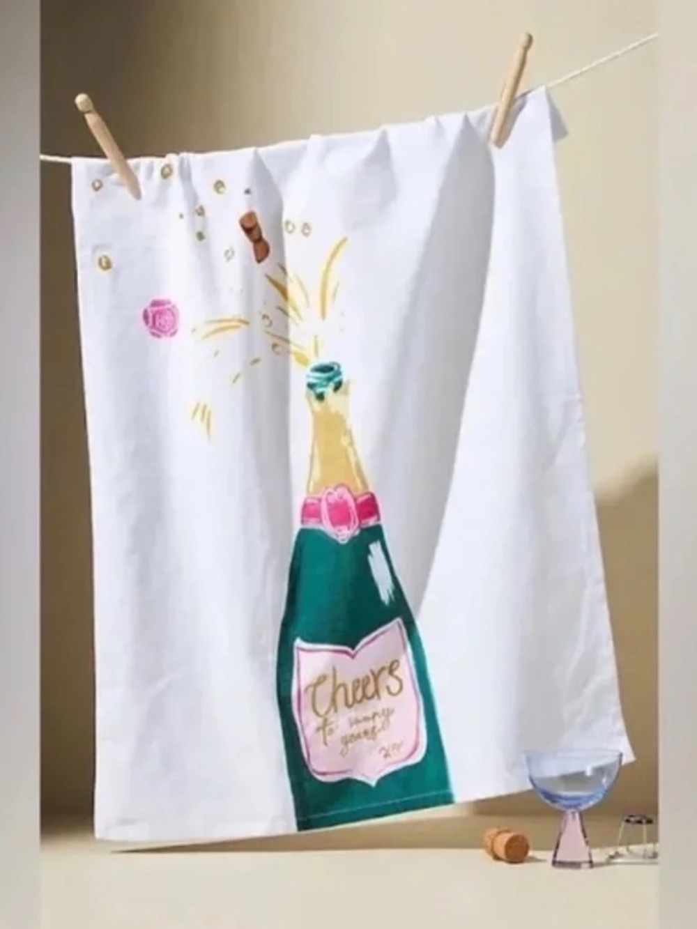 NWT Anthropologie Birthday or  New Years Eve Cheers Tea Kitchen Towel